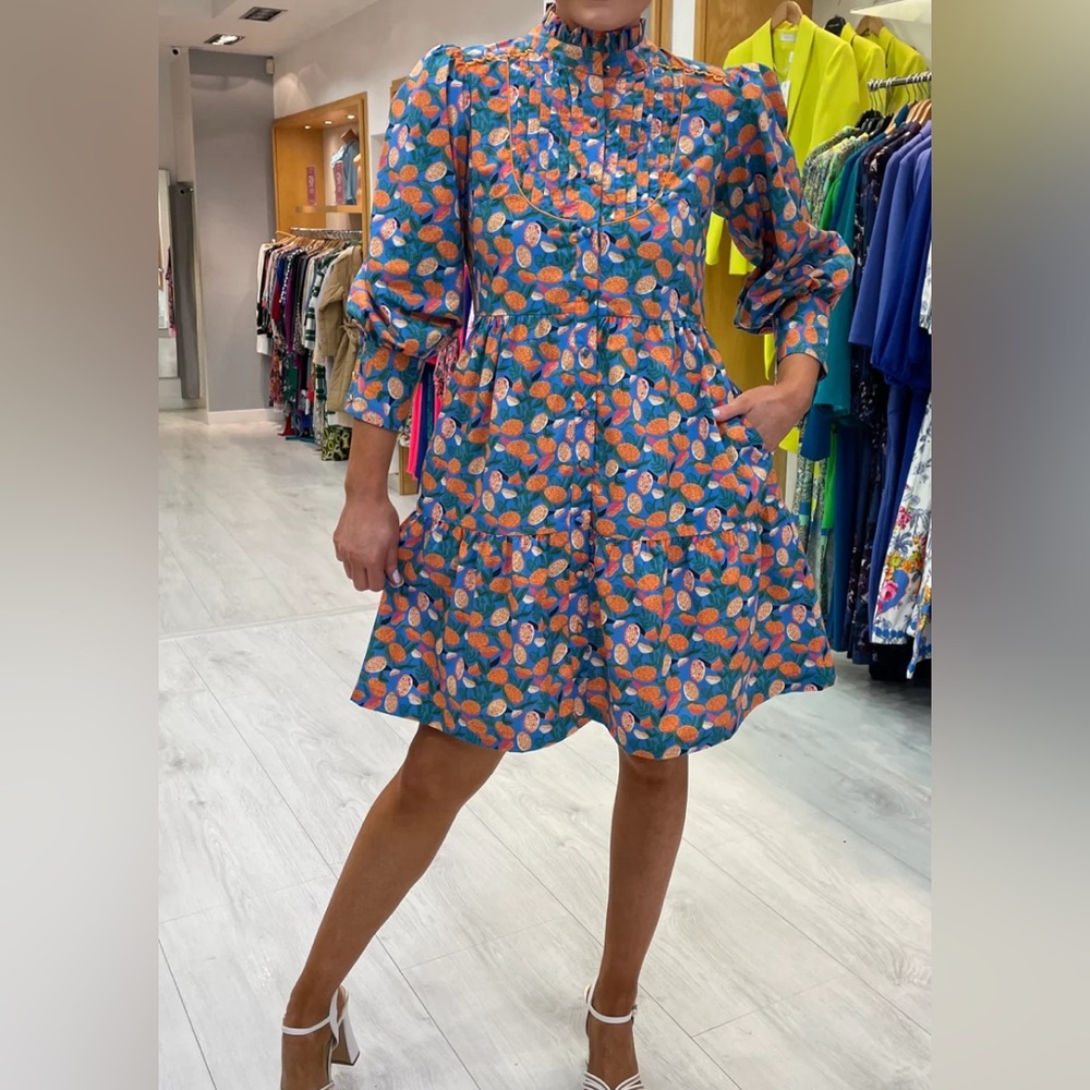 Floral Blue and Orange Mini Dress NWT.